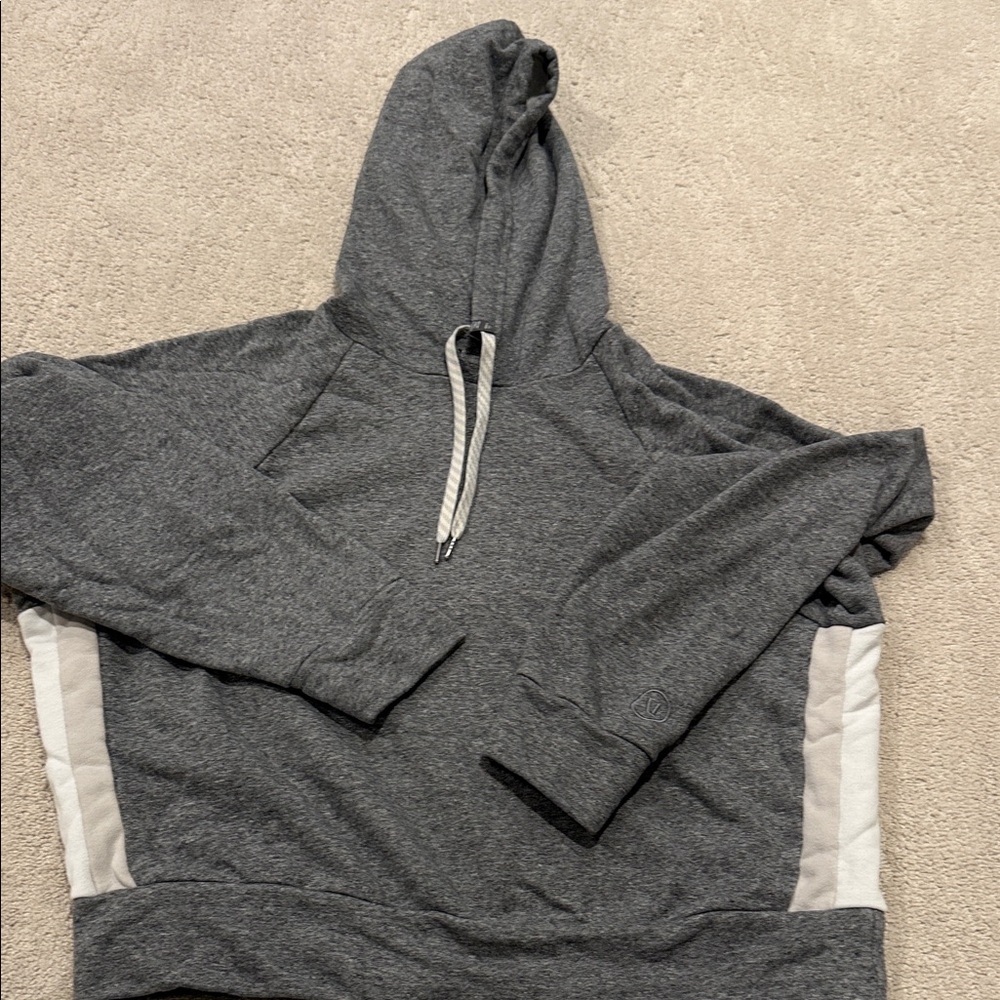 Vuori Heathered Gray Hoodie with Light Striped Accents